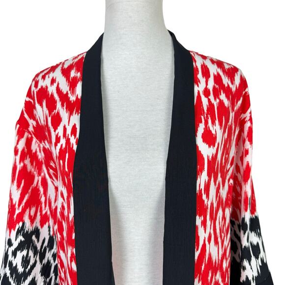 Chico's | Travelers Collection S/M Orange Black Ikat Print Open Layering Kimono - Picture 6 of 11
